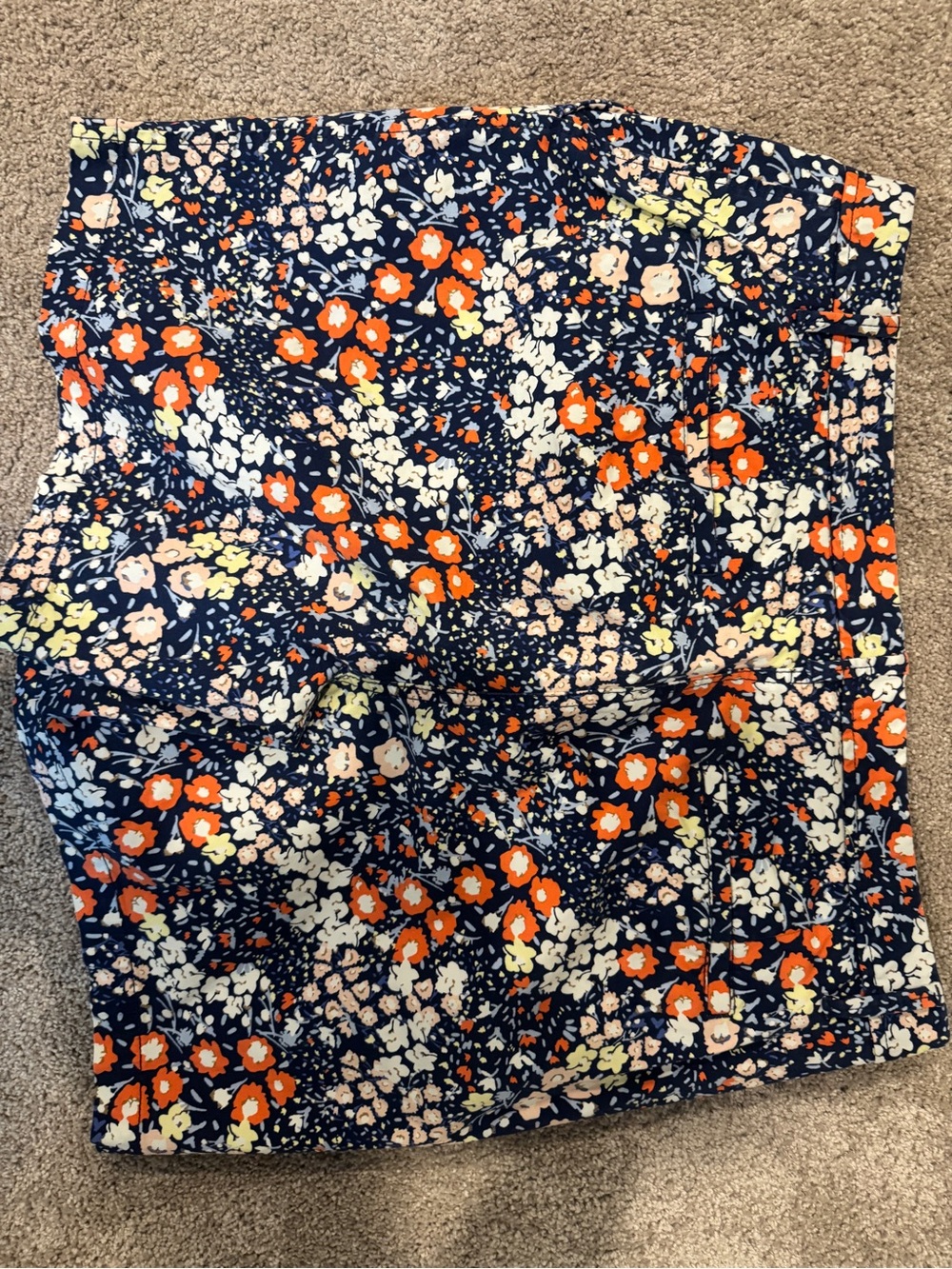 Talbots Navy Floral Cotton Blend Bermuda Shorts with Orange Accents - Picture 5 of 5